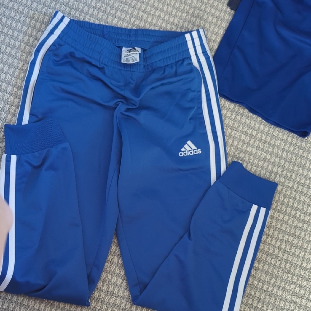 Adidas Kids Blue Track Pants with White Stripes